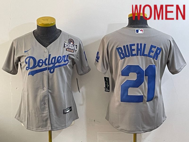 Women Los Angeles Dodgers #21 Buehler Grey Game 2024 Nike MLB Jersey style 11212->women mlb jersey->Women Jersey